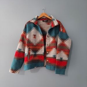 Blue B Aztec Western Jacket, Size Small, red/blue/brown
